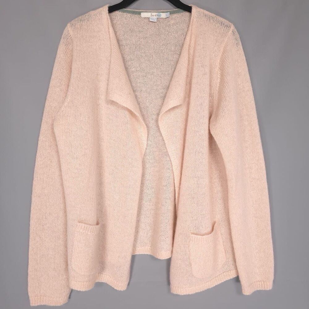 Boden‎ Open Cardigan US 10 MOHAIR WOOL Blend Knit Light Pink Sweater WU019